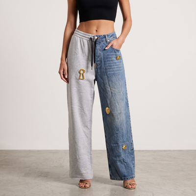 Schiaparelli Hybrid Denim & Sweatpants Wide-Leg Pants 🔑✨