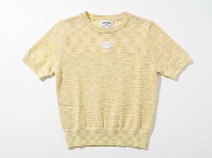 💛 Chanel Textured Knit Top – Butter Yellow