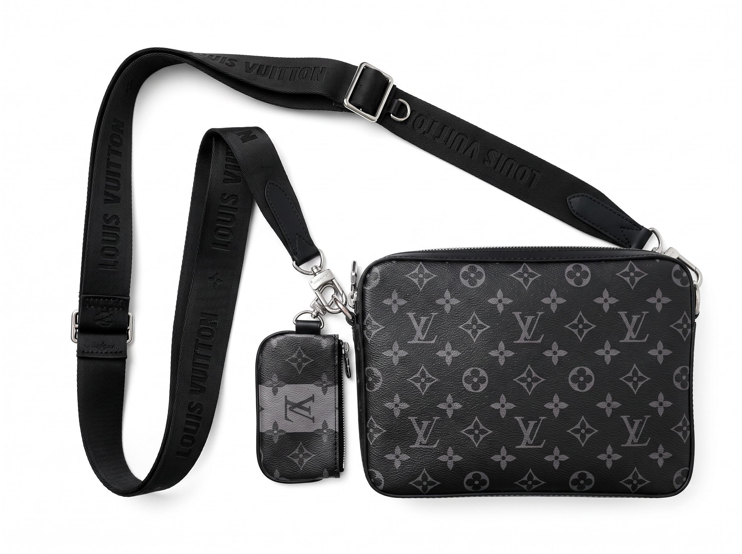 🖤 Louis Vuitton Monogram Eclipse Messenger Bag with Coin Pouch – Black