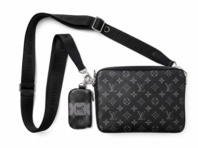 🖤 Louis Vuitton Monogram Eclipse Messenger Bag with Coin Pouch – Black
