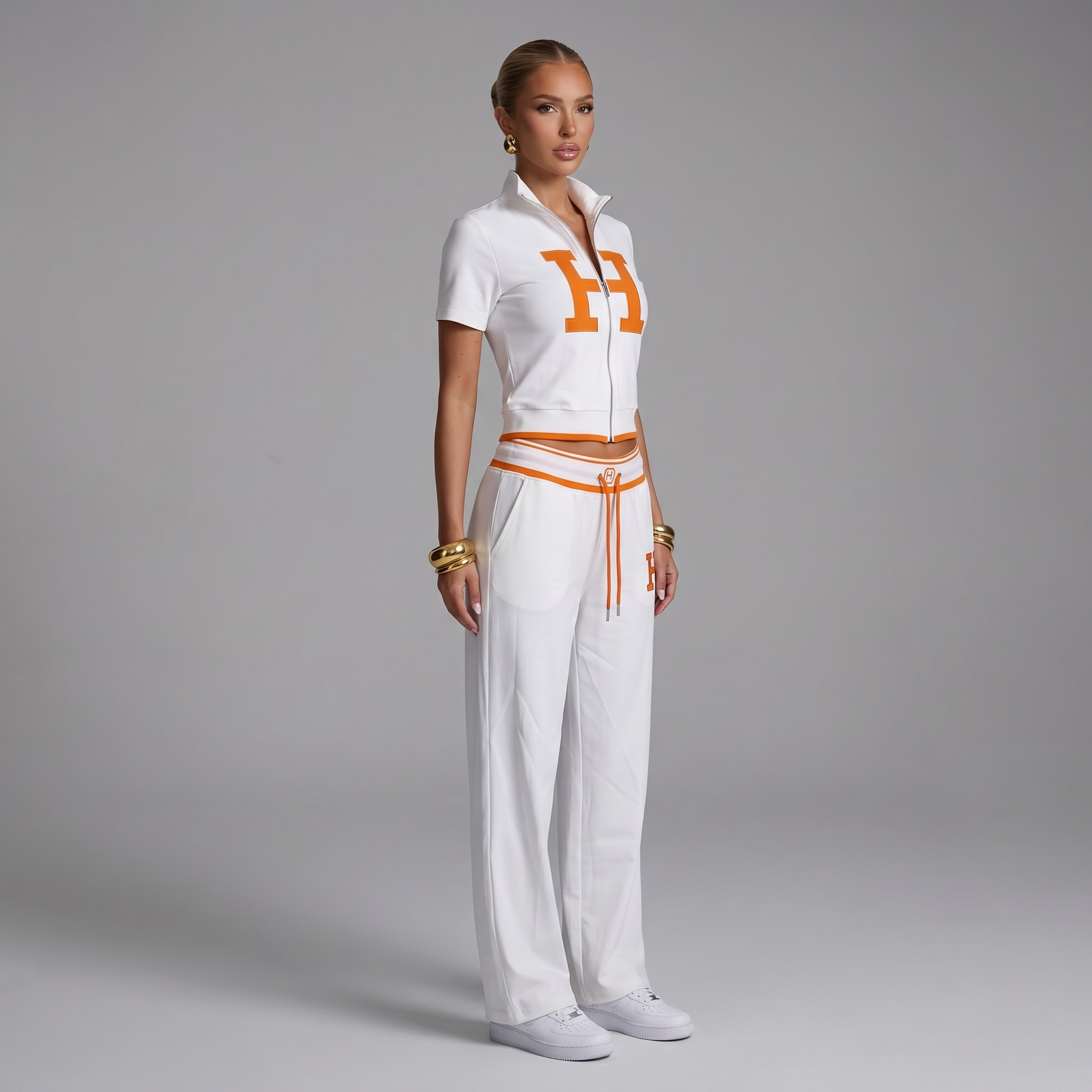 Hermès White & Orange Logo Tracksuit Set 🤍🧡