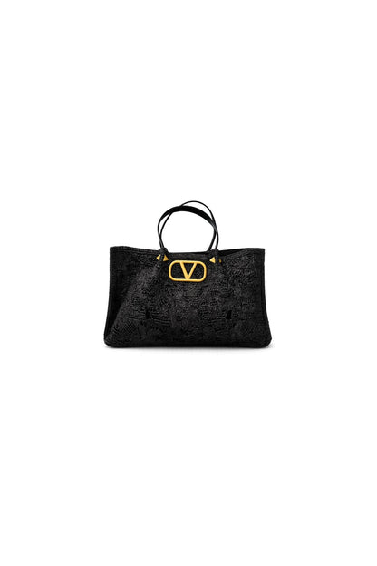 Valentino Garavani Black Lace Tote – VLogo Rockstud Strap 🖤✨