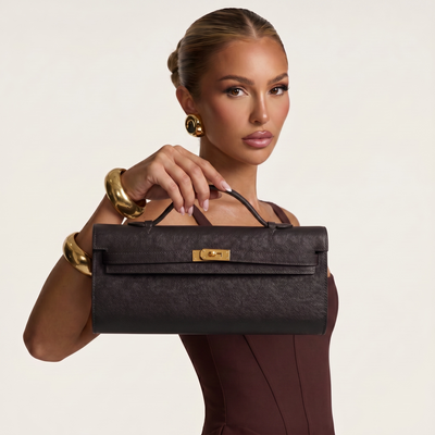 🖤 Hermès Black Leather Kelly Style Clutch