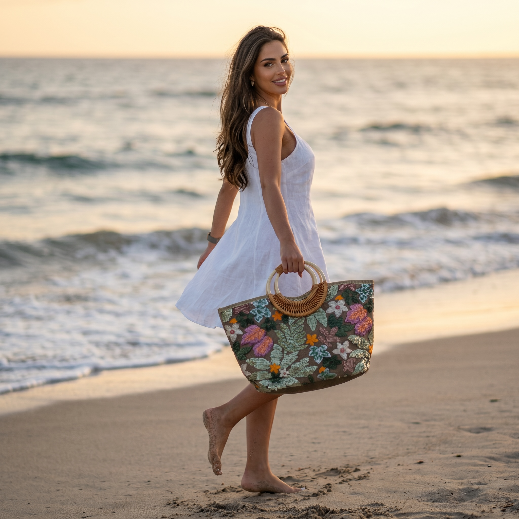 🌿 Vintage Floral Beach Tote Bag | Elegant Boho Summer Handbag ✨
