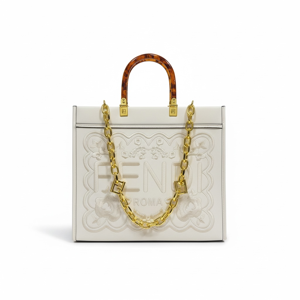 Fendi Roma Embossed Tote 🤍✨ | Elegant Designer Handbag