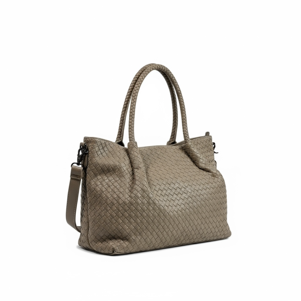 Bottega-Inspired Woven Leather Tote Bag – Taupe Elegance 🧶✨