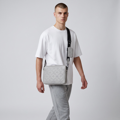🩶 Louis Vuitton Monogram Shadow Messenger Bag Set – Light Grey