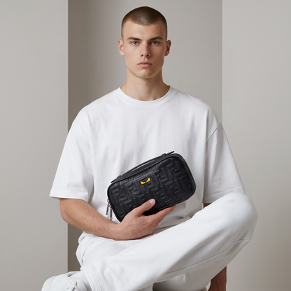 Fendi Black Embossed FF Monster Eyes Clutch 🖤👀✨💼🔥