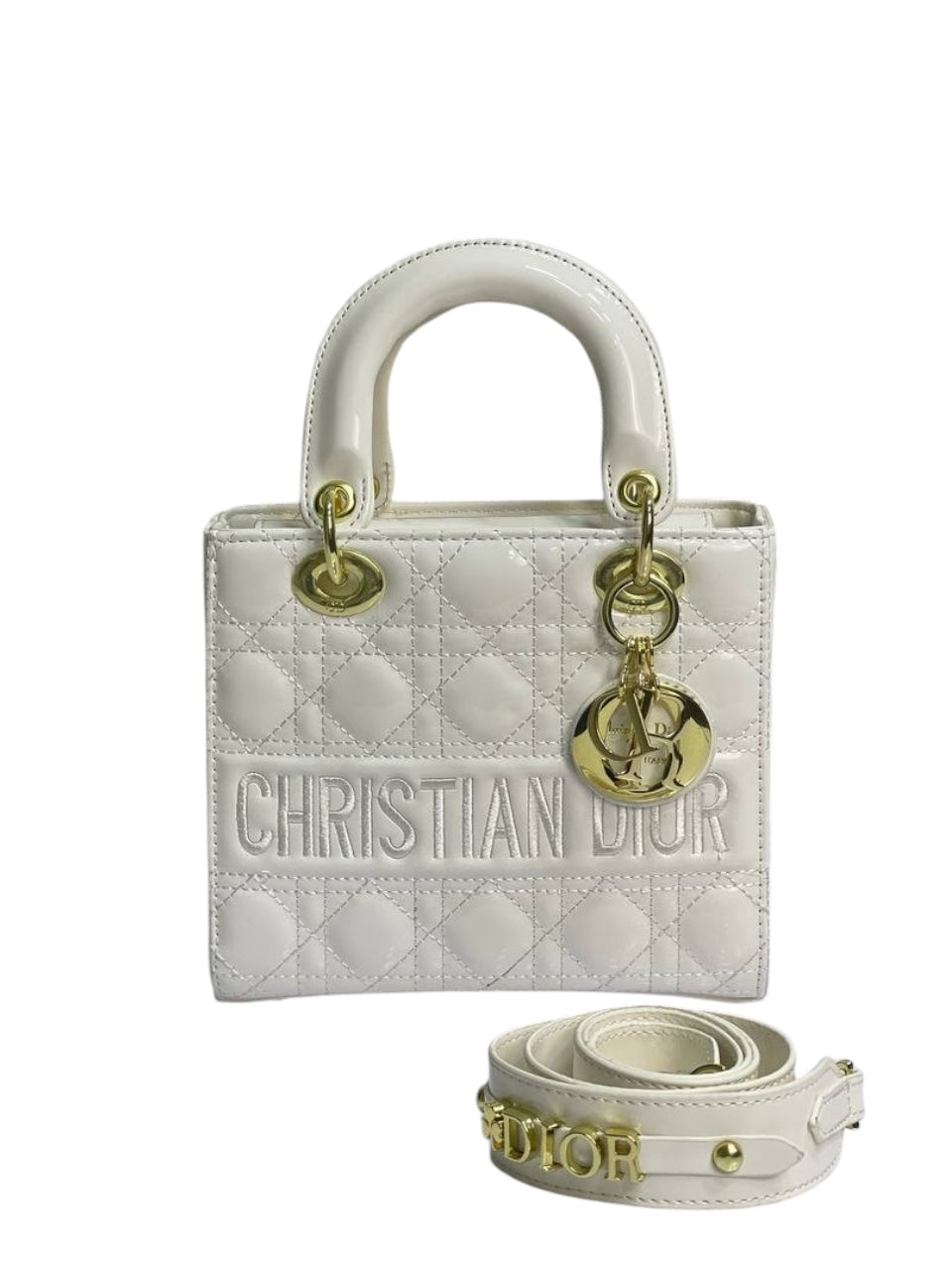 Christian Dior Patent Leather Lady Dior Bag with Gold Hardware