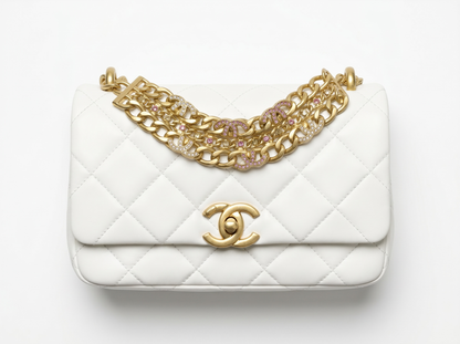 🤍 Chanel White Crystal Chain Flap Bag 🤍