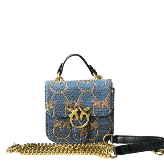 Pinko Mini Love Bag Top Handle with Gold Embroidery