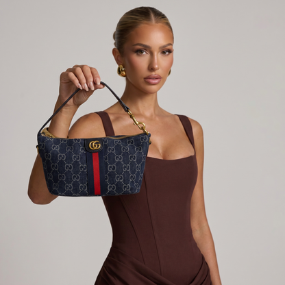 Gucci Navy GG Monogram Web Stripe Shoulder Bag 💙❤️✨👜🔥