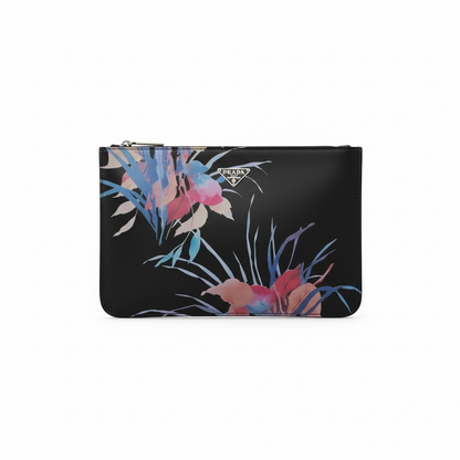 Prada Floral Print Zipped Pouch – Black 🌸🖤