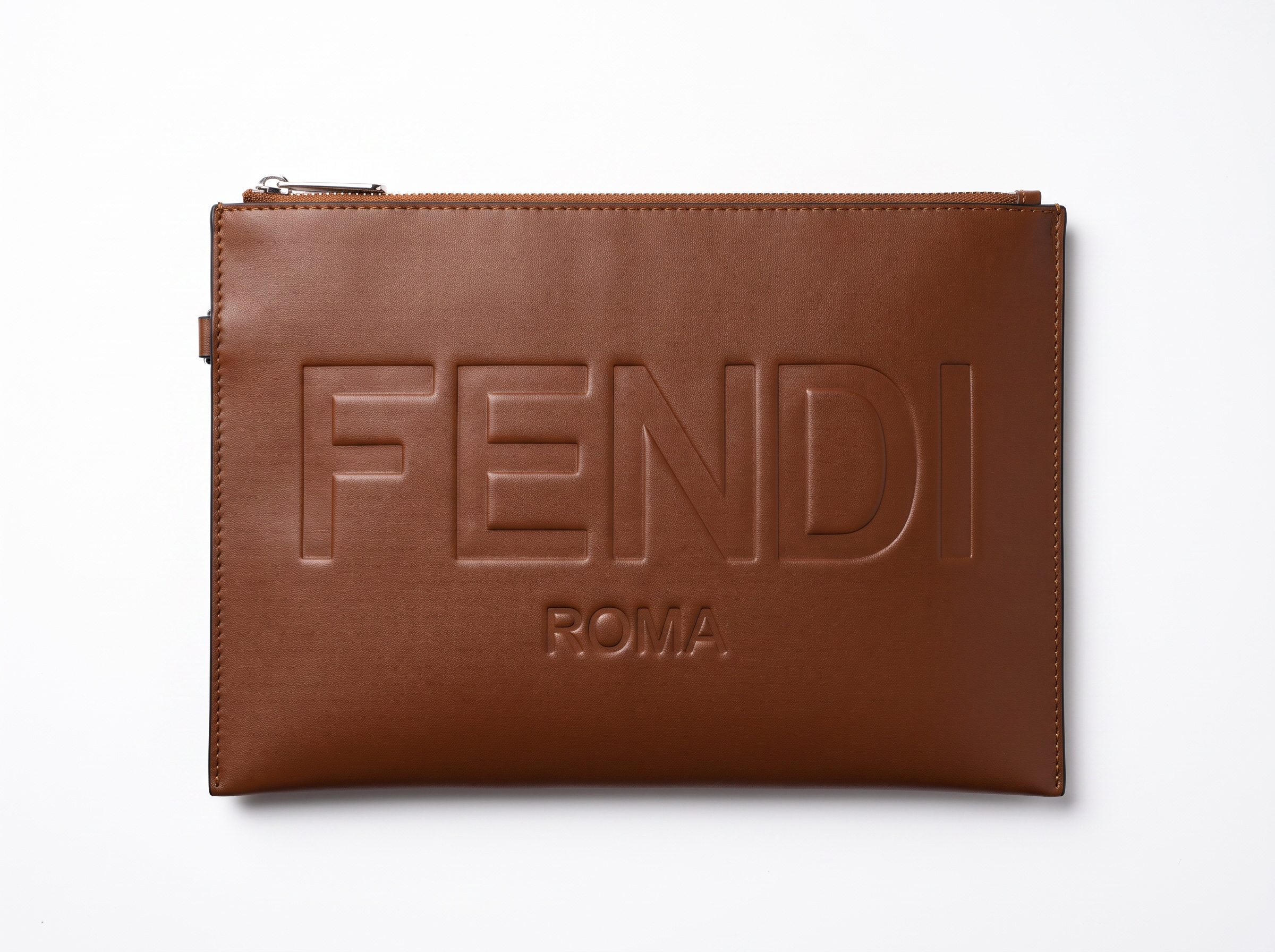 ✨ Fendi Roma Large Leather Pouch – Brown