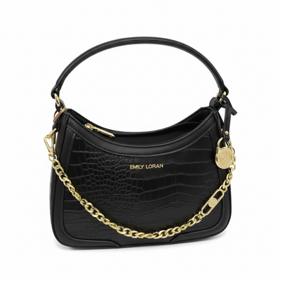 EMILY LORAN Croc Shoulder Bag 🖤✨ | Gold Chain Luxury Statement