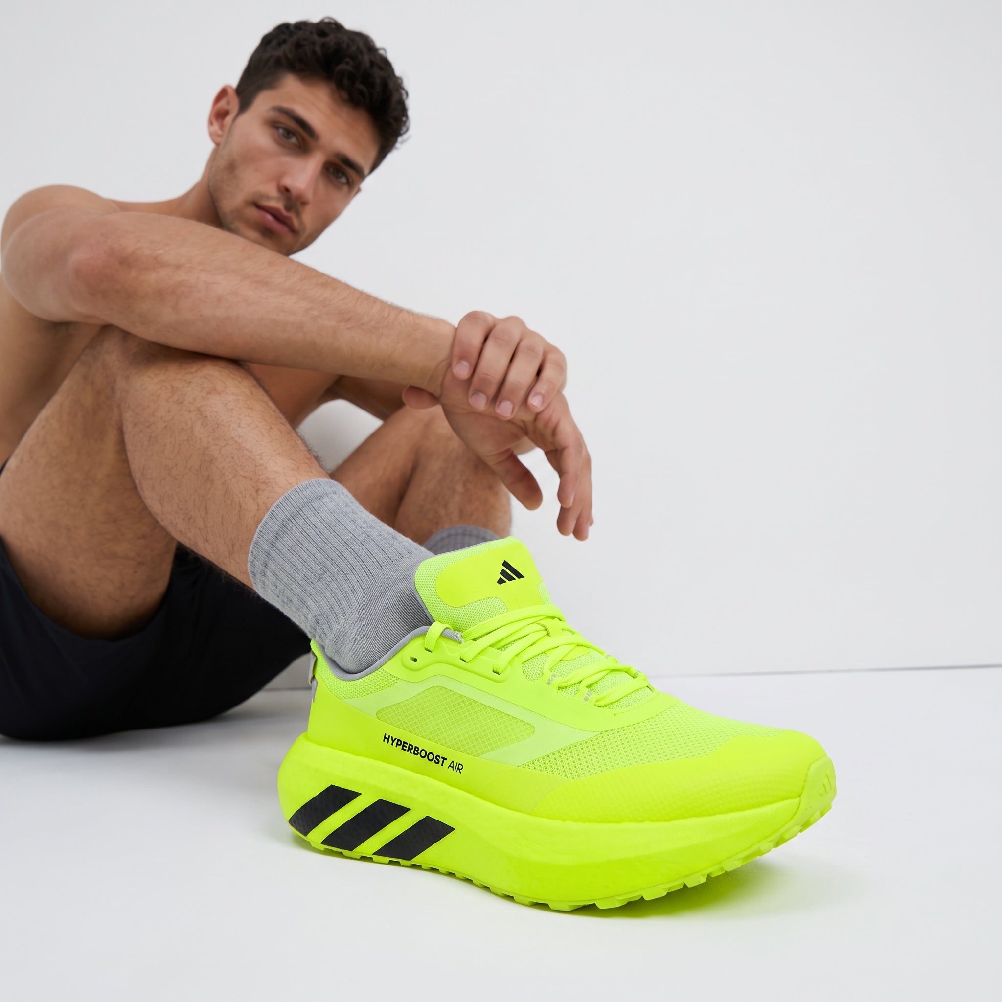 Adidas Hyperboost Air neon yellow men's sneaker with black stripes