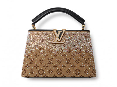 Louis Vuitton brown monogram top-handle bag covered in crystals with gold LV plaque