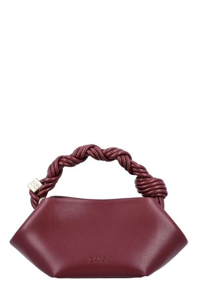 GANNI wine top-handle bag with braided knot handle and shoulder strap