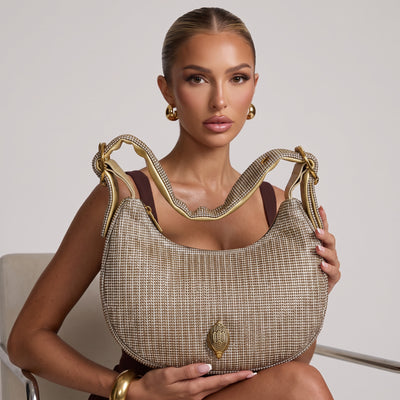 gold crystal Kurt Geiger hobo shoulder bag with gold hardware