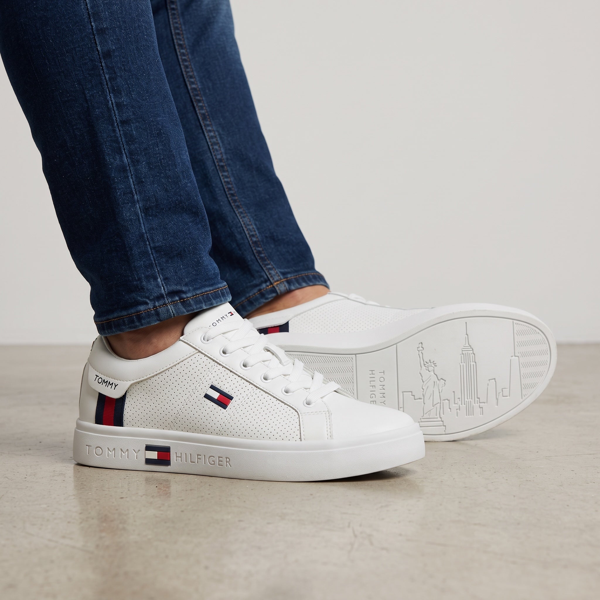 Tommy Hilfiger white perforated low-top sneakers with flag details