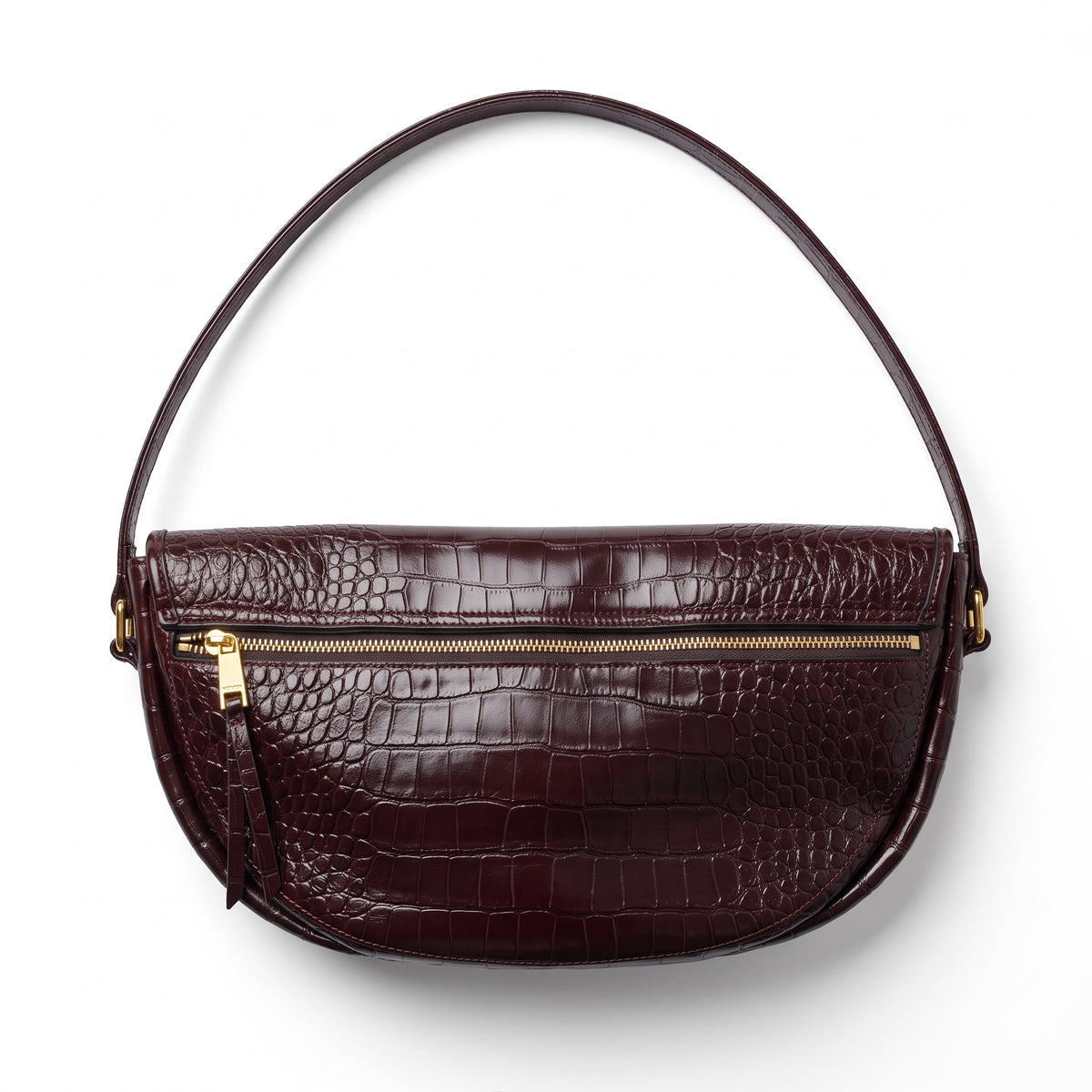 Celine Triomphe croc-embossed burgundy shoulder bag with gold clasp