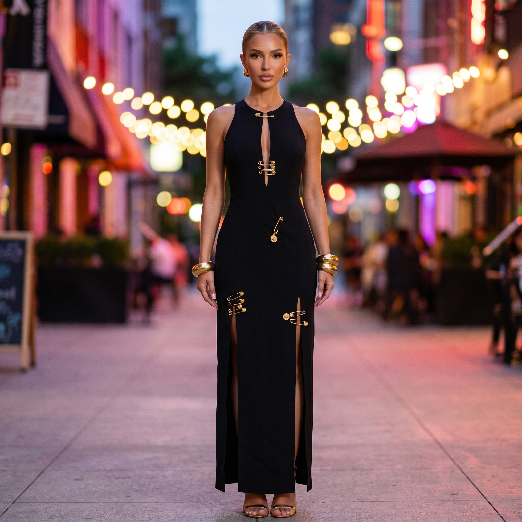 Versace Black Safety Pin Midi Dress 🖤✨