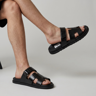 Hermès Black Crocodile Leather Slide Sandals – Luxury Designer Summer Slippers 🖤✨