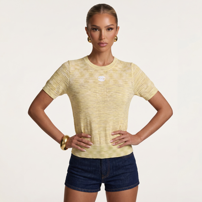 💛 Chanel Textured Knit Top – Butter Yellow