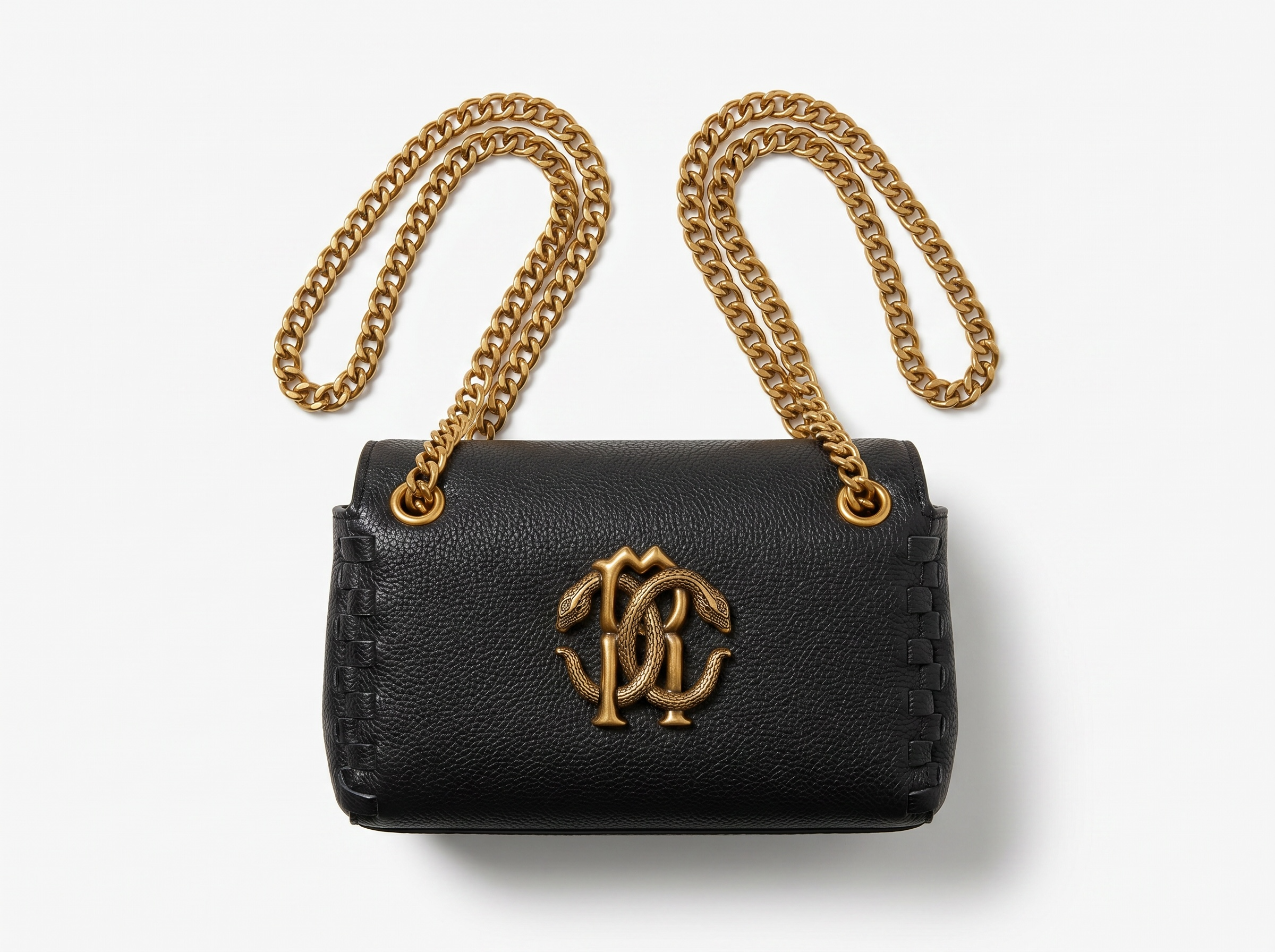 🖤 Roberto Cavalli Monogram Chain Shoulder Bag – Black Luxury Edition ✨