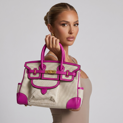 💖 Hermès-Inspired Canvas Tote Bag – Pink Trim Luxury Handbag