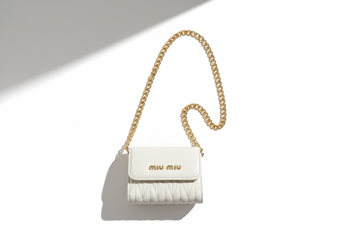 Miu Miu Mini Chain Wallet – Ivory Matelassé Leather 🤍✨