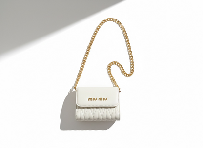 Miu Miu Mini Chain Wallet – Ivory Matelassé Leather 🤍✨