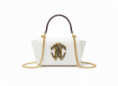 ROBERTO CAVALLI RC Mini Top Handle Bag – White Gold 🤍✨ | Clean Luxury Statement