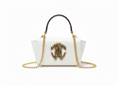 ROBERTO CAVALLI RC Mini Top Handle Bag – White Gold 🤍✨ | Clean Luxury Statement