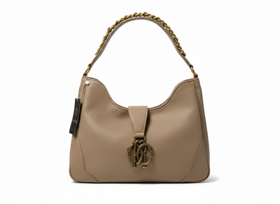 ROBERTO CAVALLI RC Monogram Shoulder Bag – Café Brown ☕✨ | Timeless Luxury Statement