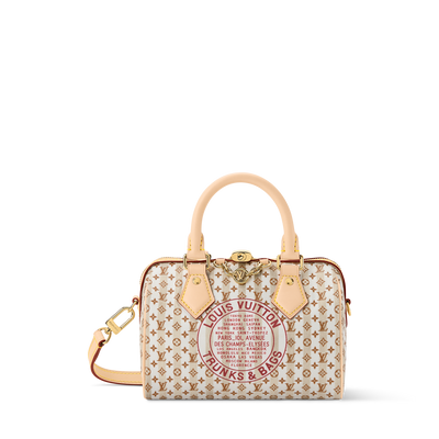 Louis Vuitton small beige monogram satchel with top handles and round trunks & bags logo