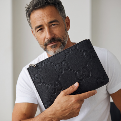 🖤 Gucci Jumbo GG Leather Zip Pouch – Black