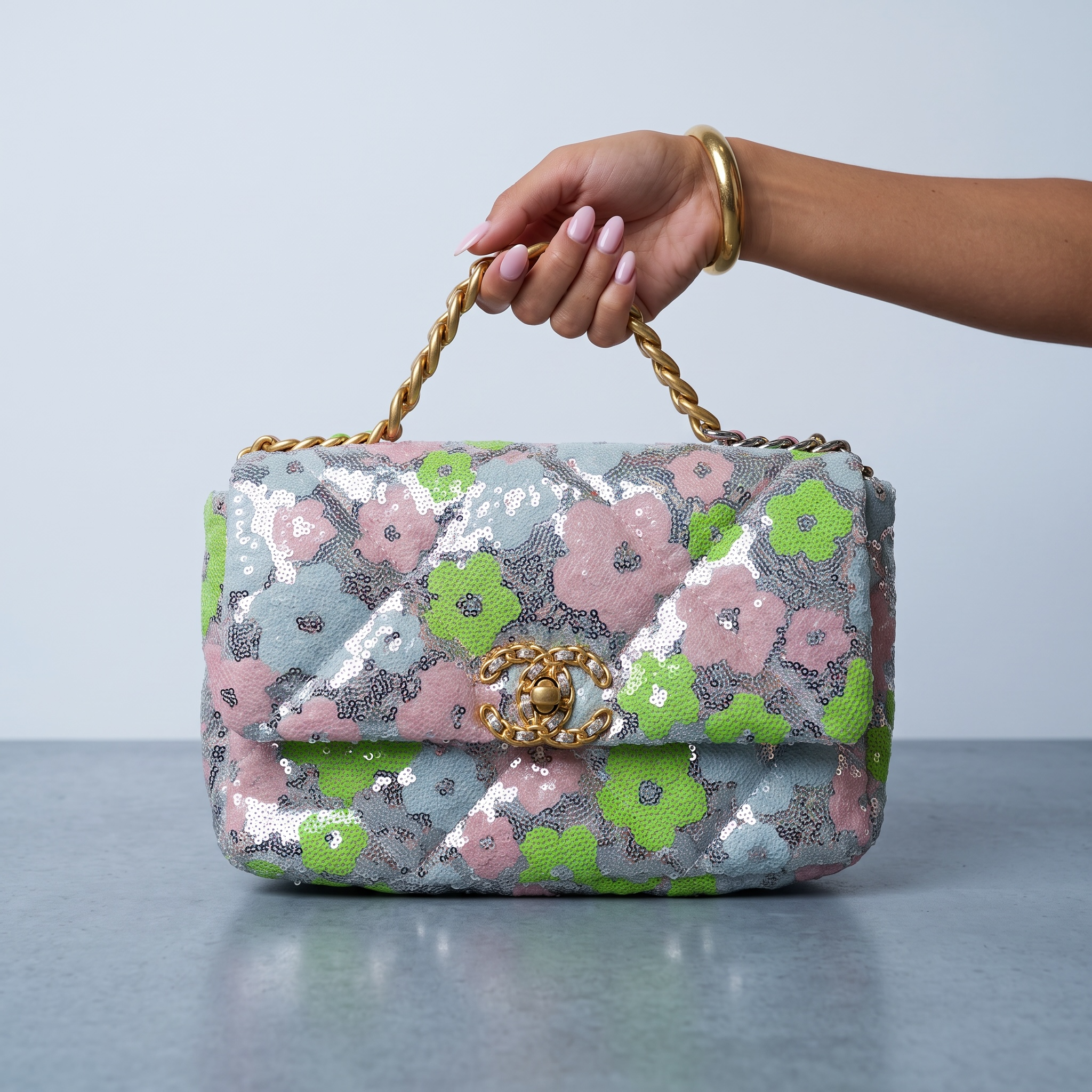 Chanel Sequin Flap – Pastel Floral Chain 👜✨