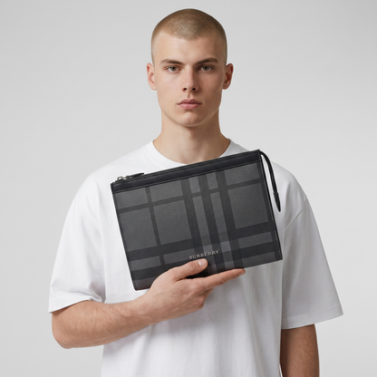 🖤 Burberry Charcoal Check Zip Pouch