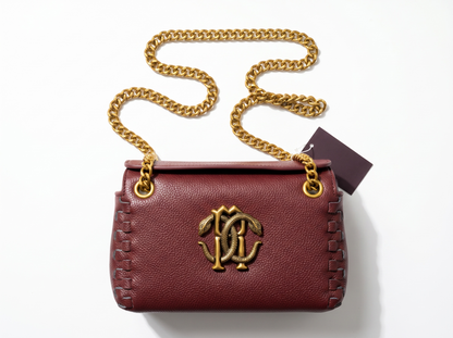 🤎 Roberto Cavalli Monogram Chain Top Handle Bag – Burgundy Luxury Edition ✨