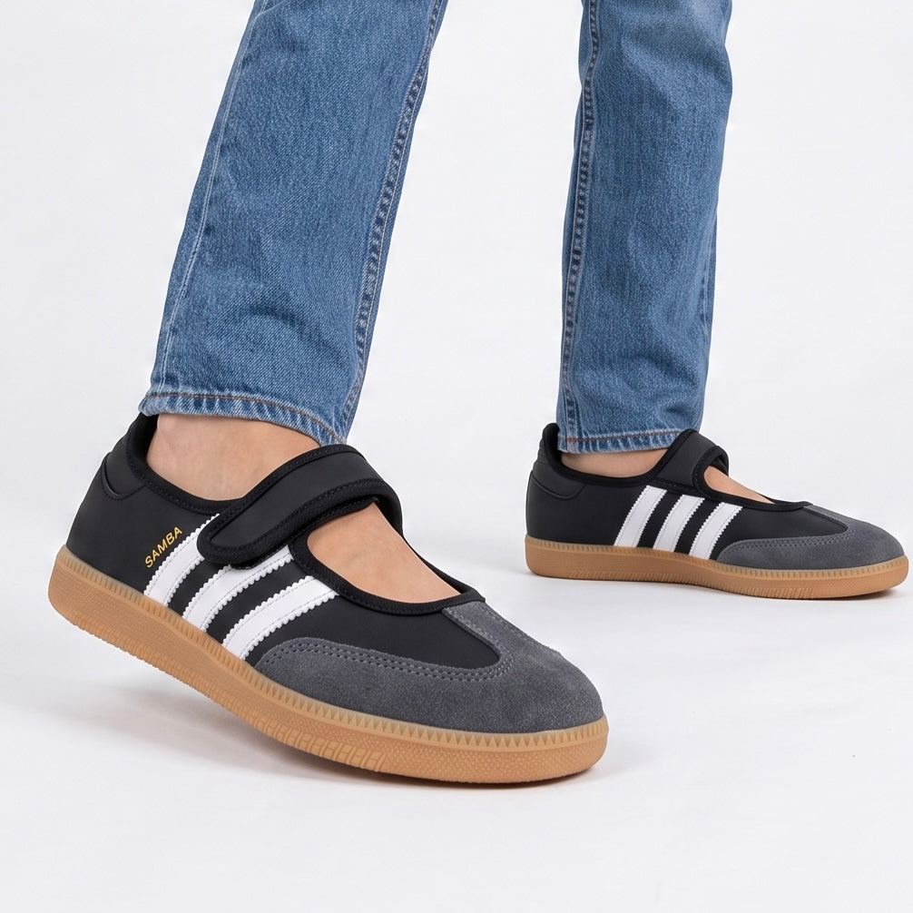 adidas samba mary jane black white gum sole sneaker with velcro strap