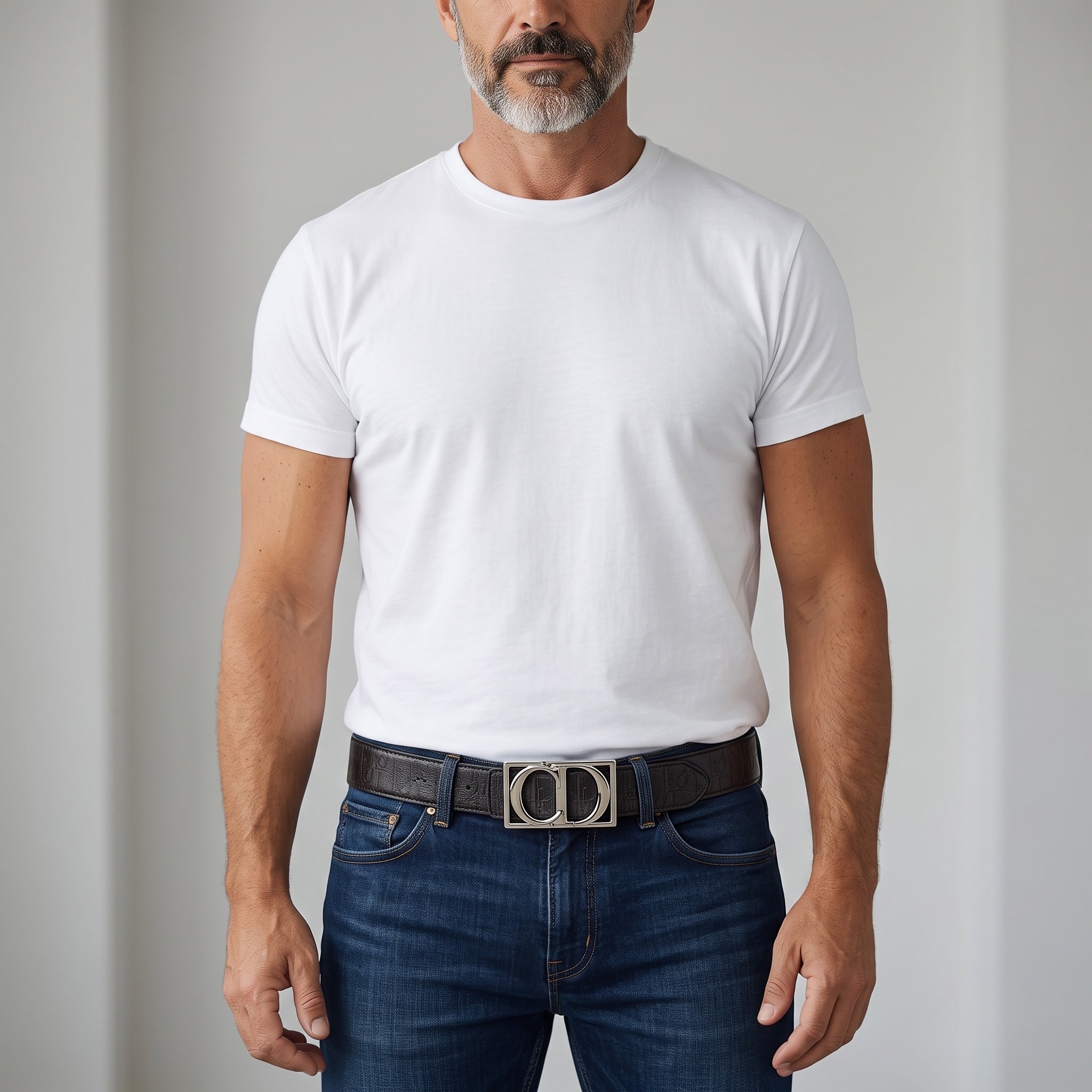 Men's white crew neck t-shirt, front view