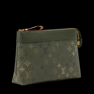 Louis Vuitton green monogram pouch with gold zipper and wristlet loop