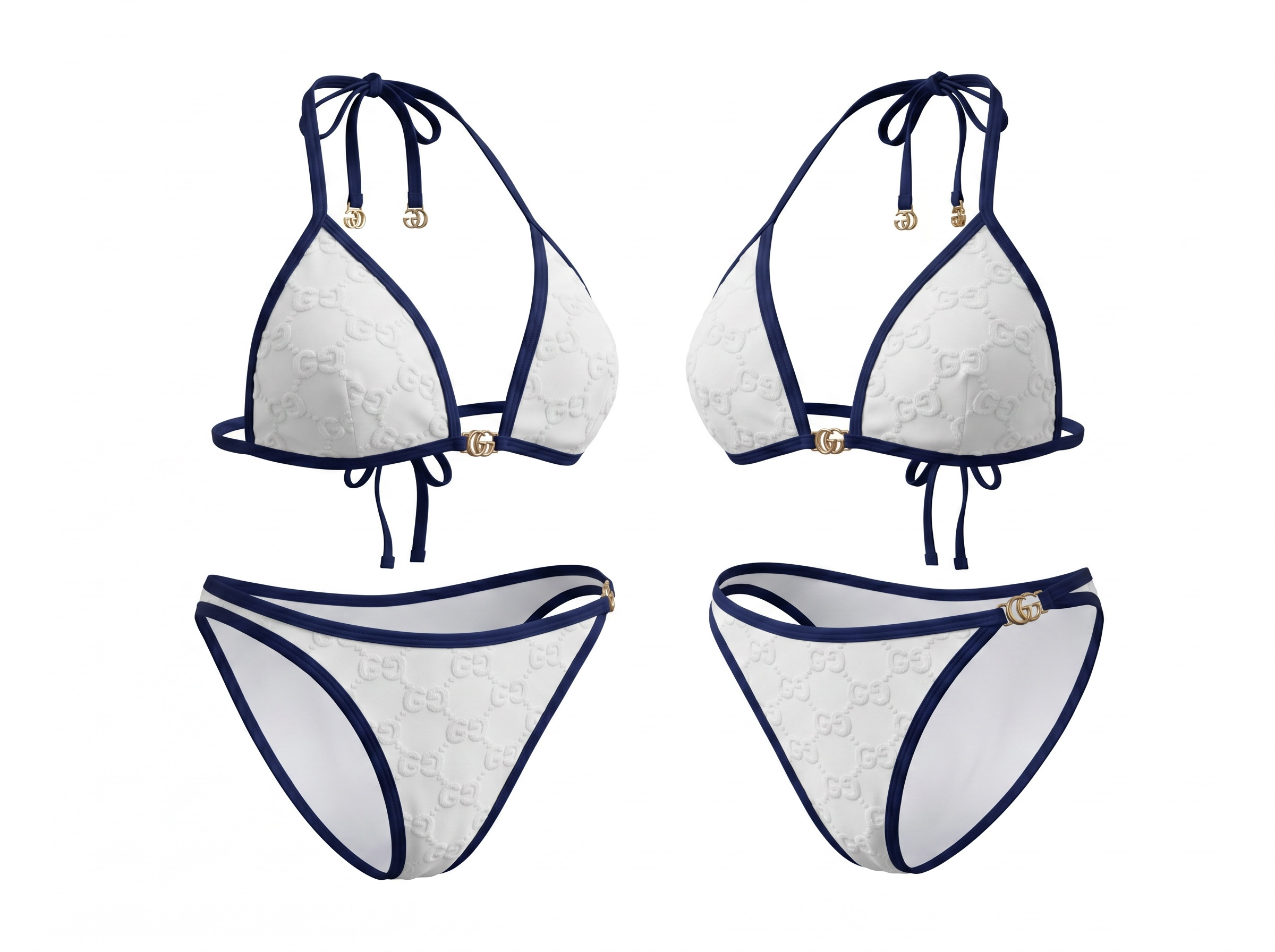 Gucci GG Embossed Triangle Bikini Set – White & Navy 🤍💙🌊
