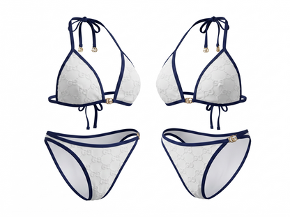 Gucci GG Embossed Triangle Bikini Set – White & Navy 🤍💙🌊