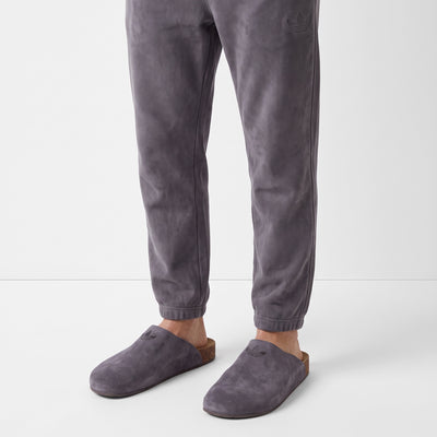 Adidas grey mule clog with suede-look upper and cork-effect heel