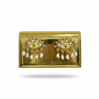 Schiaparelli Eye Embellished Gold Clutch – Full Metallic Couture 👁✨