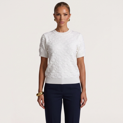 🤍 Louis Vuitton Embossed Monogram Knit Top | White | One Size