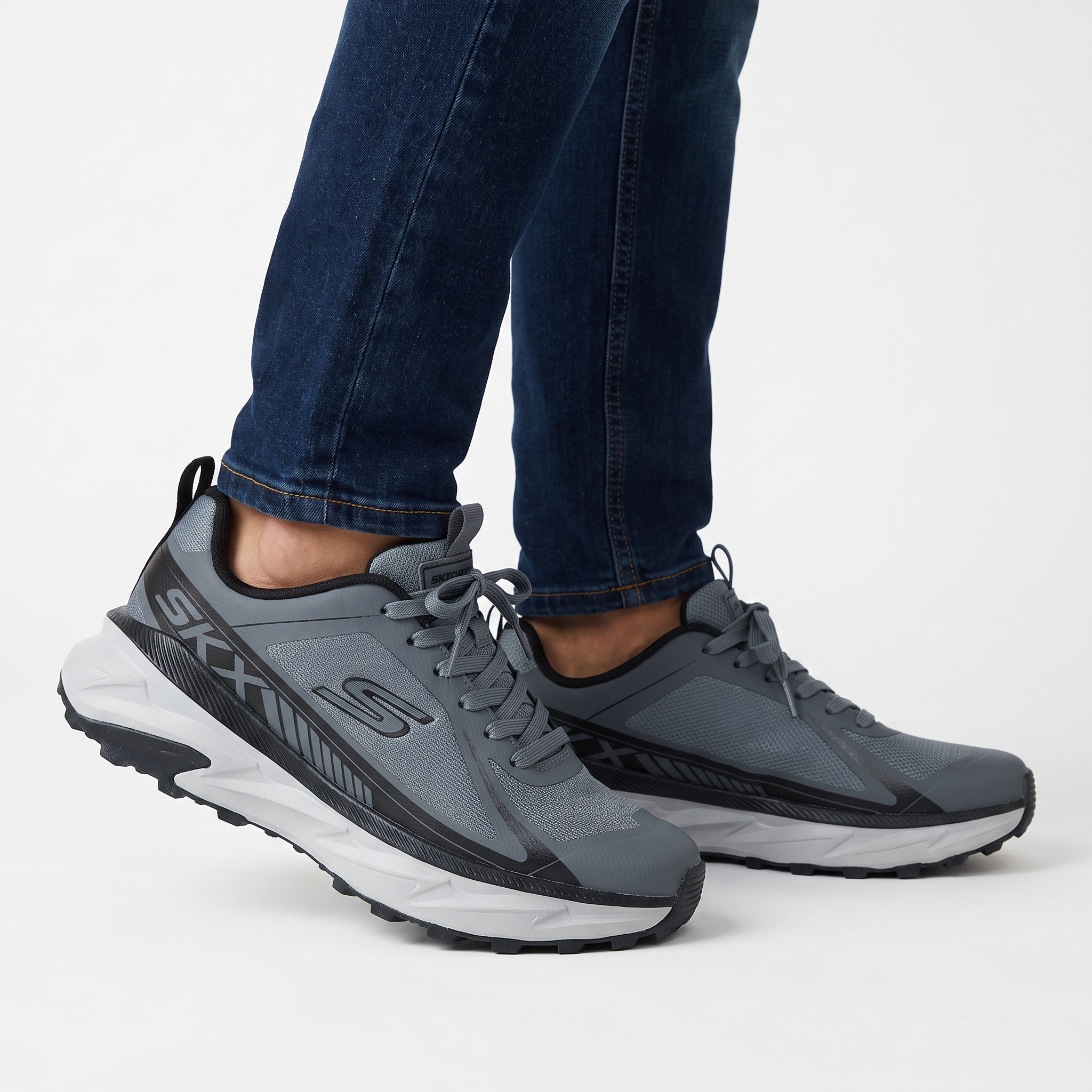 grey Skechers chunky sneakers with mesh panels