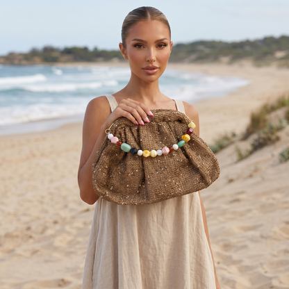 ✨ Bohemian Crystal Beach Clutch Bag 🌊🤍